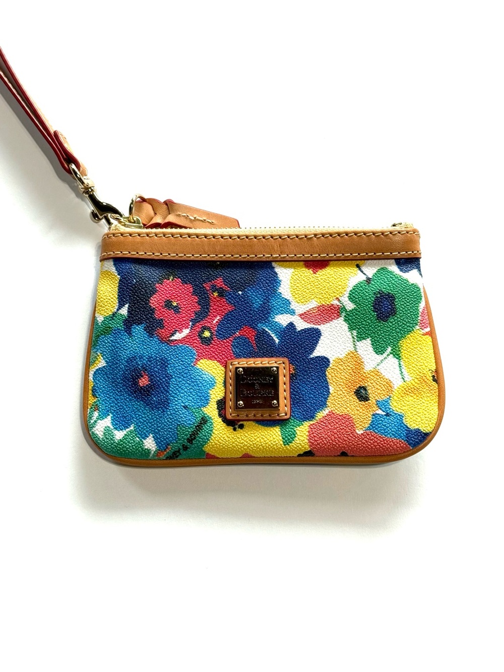 Dooney & Bourke Floral Canvas Wristlet with Tan Trim